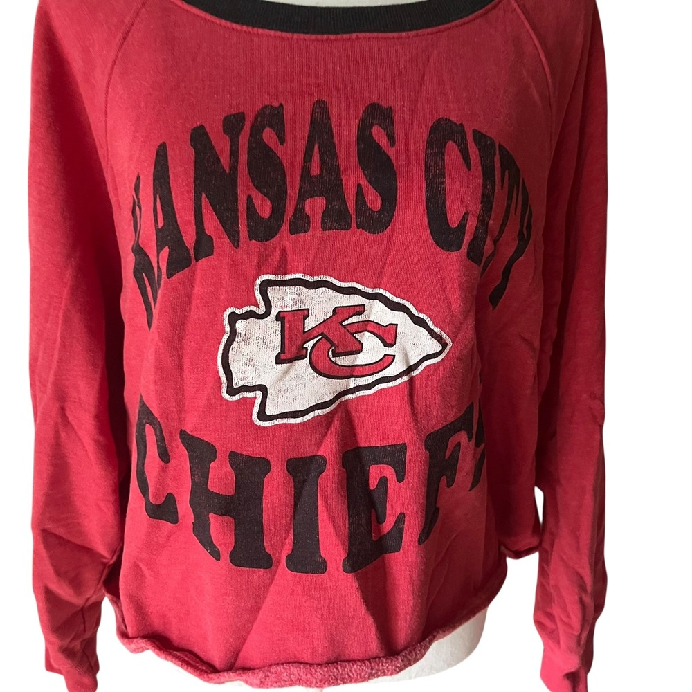 Kansas City Chiefs 47 Brand Cropped Sweatshirt Red Black Sporty Womens L - Picture 2 of 8